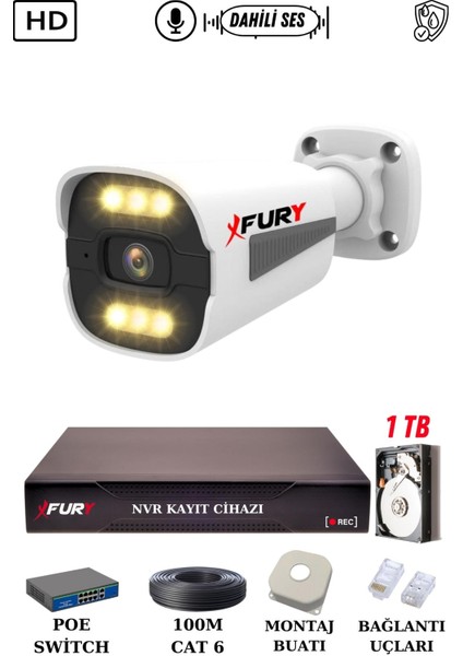1 Kameralı Ip Güvenlik Kamerası Seti Sesli 4mp Gece Renkli Su Geçirmez 1506S 1tb