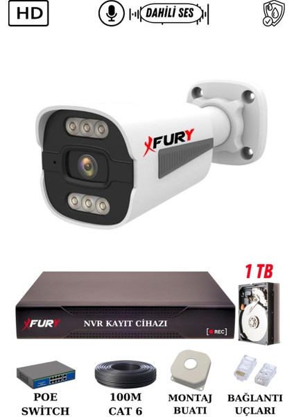 1 Kameralı Ip Güvenlik Kamerası Seti Sesli 4mp Gece Renkli Su Geçirmez 1506S 1tb fiyatları