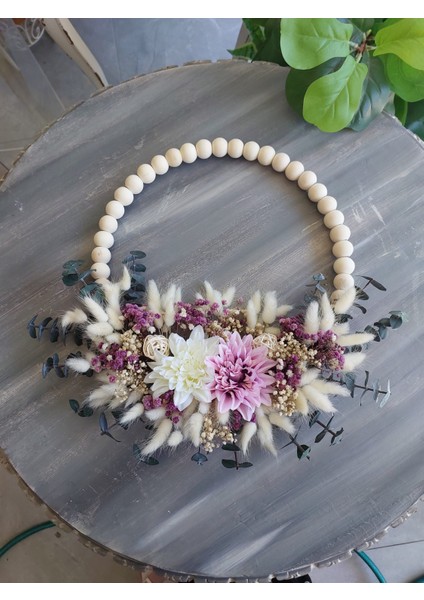 Natural Kapı Süsü Tahta Boncuklu, Hediye, Doğal, Dekor, Çelenk, Yapay Çiçek, Kurutulmuş Çiçek