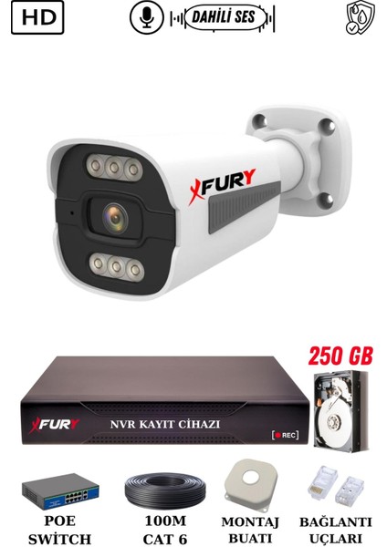 1 Kameralı Ip Güvenlik Kamerası Seti Sesli 4mp Gece Renkli Su Geçirmez 1506S 250GB fiyatları
