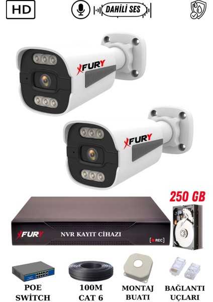 2 Kameralı Ip Güvenlik Kamerası Seti Sesli 4mp Gece Renkli Su Geçirmez 1506S 250GB fiyatları