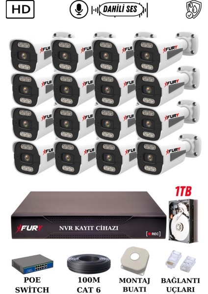 16 Kameralı Ip Güvenlik Kamerası Seti Sesli 4mp Gece Renkli Su Geçirmez 1506S 1tb fiyatları
