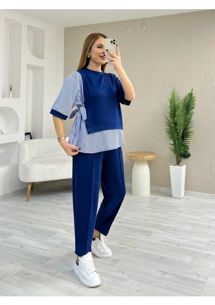 Kadın Kristal 2 Iplik Kumaş Yanları Çizgili Takım