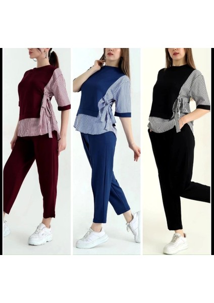 Kadın Kristal 2 Iplik Kumaş Yanları Çizgili Takım modelleri