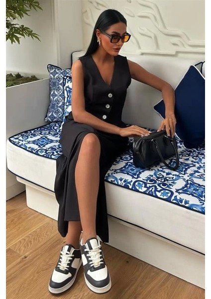 Etek Yırtmaçlı Yelekli Keten Takım 10131 modelleri