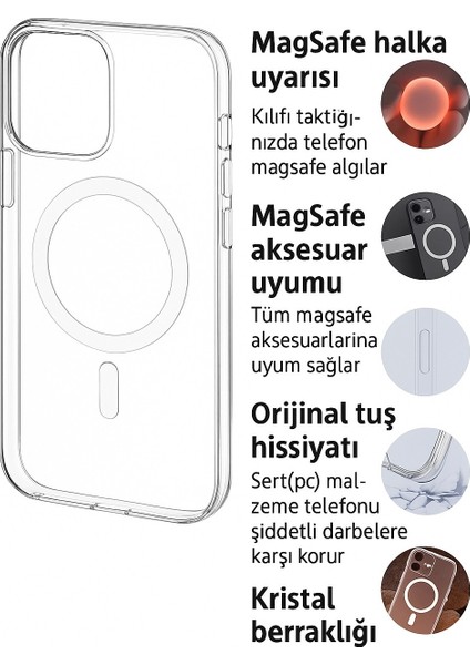 IPhone 13 Promax Magsafe Özellikli Sararmaz Sert Plastik (Mika) Alt Kısım Açık Lüks Kılıf indirimleri