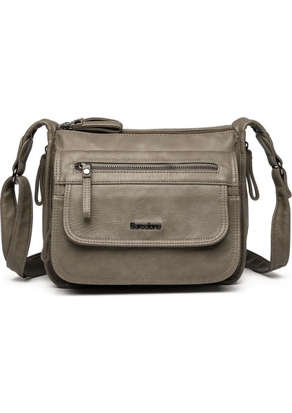 Yıkama Deri Postacı Askılı Kadın Çantası 21-K Barcelona 1934