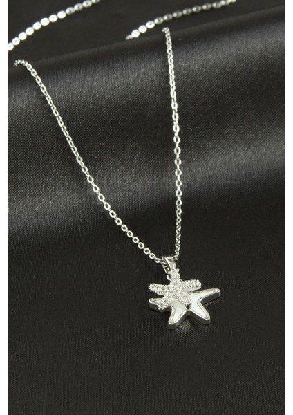 Yıldız Zirkon Taşlı Sedef Lüks Çelik Kolye