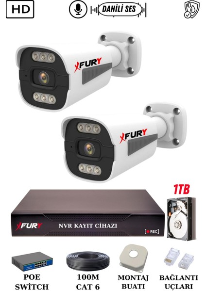 2 Kameralı Ip Güvenlik Kamerası Seti Sesli 4mp Gece Renkli Su Geçirmez 1506S 1tb fiyatları
