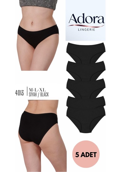 Siyah 5'li Ekonomik Paket Kadın Fitilli Slip Külot