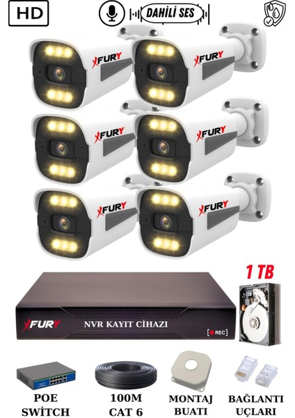 6 Kameralı Ip Güvenlik Kamerası Seti Sesli 4mp Gece Renkli Su Geçirmez 1506S 1tb