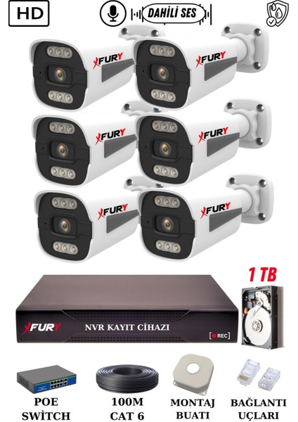 6 Kameralı Ip Güvenlik Kamerası Seti Sesli 4mp Gece Renkli Su Geçirmez 1506S 1tb fiyatları
