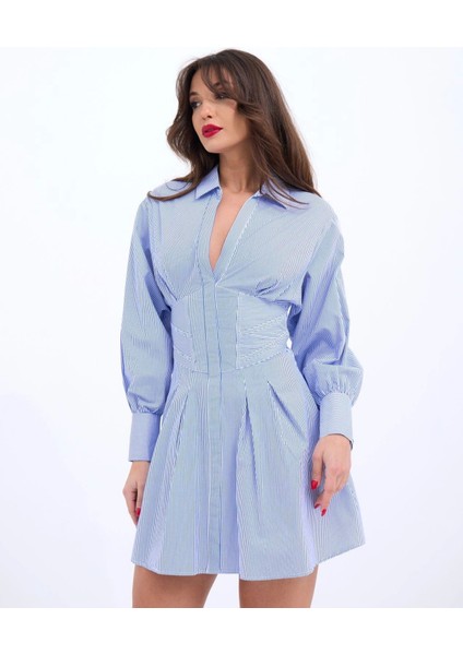 6558 Elbise-Mavi Beyaz Çizgili indirimleri