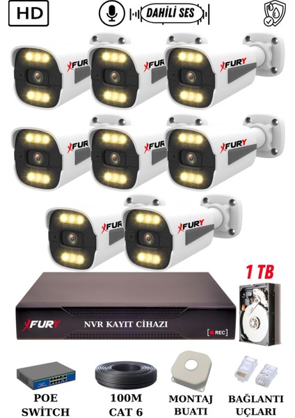 8 Kameralı Ip Güvenlik Kamerası Seti Sesli 4mp Gece Renkli Su Geçirmez 1506S 1tb