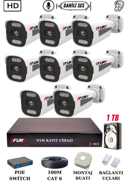 8 Kameralı Ip Güvenlik Kamerası Seti Sesli 4mp Gece Renkli Su Geçirmez 1506S 1tb fiyatları