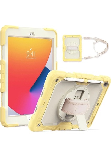 iPad 10.2 (7.nesil) Kılıf Strap New Tablet Kapak - Sarı - JUL6941-7675