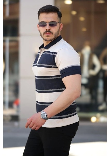 Erkek Yakalı Fermuarlı Çift Renk Kısa Kollu T-Shirt fiyatları