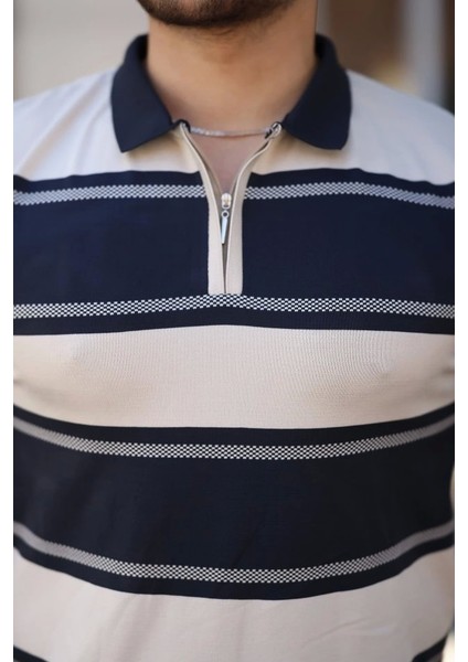 Erkek Yakalı Fermuarlı Çift Renk Kısa Kollu T-Shirt modelleri