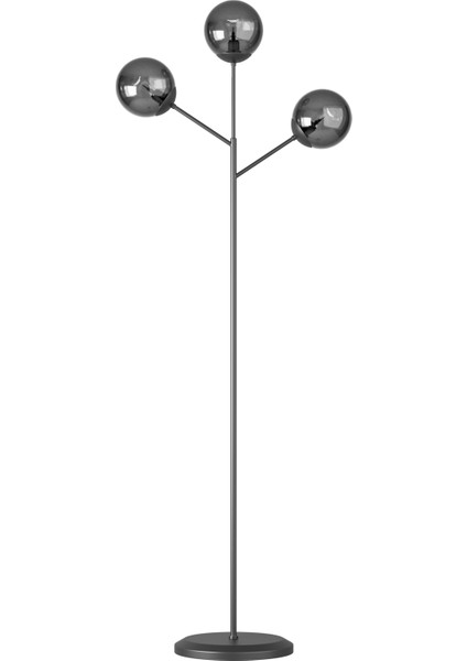 Loreva 3'lü Füme Cam Küre Lambader - Siyah Metal Gövdeli Modern Yer Lambası fiyatları