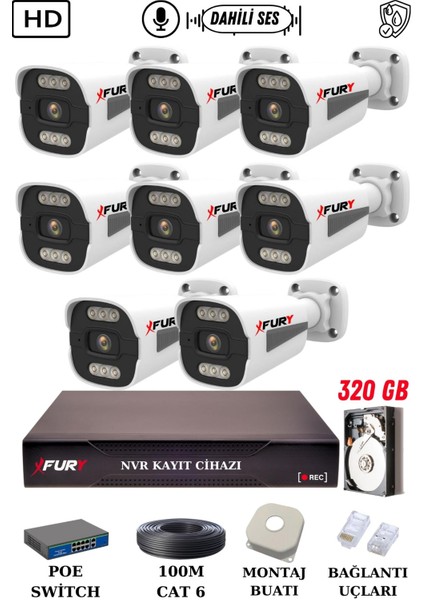 8 Kameralı Ip Güvenlik Kamerası Seti Sesli 4mp Gece Renkli Su Geçirmez 1506S 320GB fiyatları