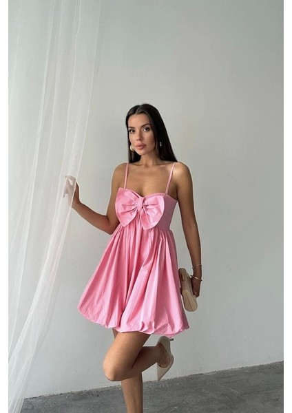 Pembe Önü Fiyonklu Askılı Elbise fiyatları