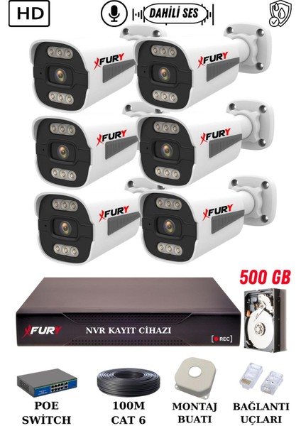 6 Kameralı Ip Güvenlik Kamerası Seti Sesli 4mp Gece Renkli Su Geçirmez 1506S 500GB fiyatları