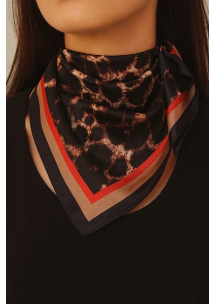 Leopar Desenli Saten Fular Bandana Gavroş