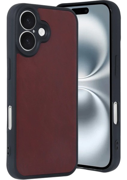iPhone 16 Kılıf Aras Deri Kapak - Bordo - JUL7737-1509