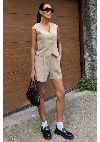 Yelek Şort Flamlı Keten Takım 10133-17 indirimleri