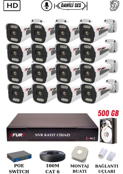 16 Kameralı Ip Güvenlik Kamerası Seti Sesli 4mp Gece Renkli Su Geçirmez 1506S 500GB fiyatları