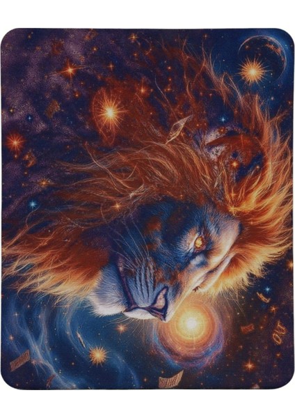Aslan Burcu Desenli Tip Kaymaz Taban Optik Bilgisayar Notebook Burçlar Mouse Pad Mauspad 17X 21 cm