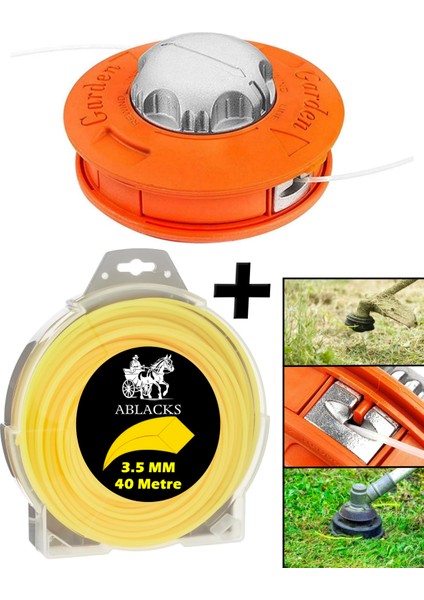 Otomatik Sarım Misina Başlık + Yedek Kare Misina 3.5 mm 40 Metre Çim Kesici Takım