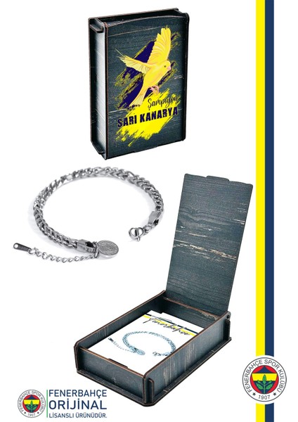 Orijinal Lisanslı Çelik Ince Bileklik Kanarya Baskılı Hediyelik Ahşap Kutulu