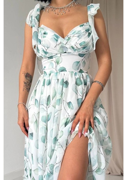 Yeşil Şifon Drapeli Elbise modelleri