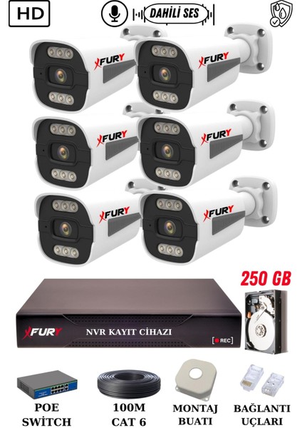 6 Kameralı Ip Güvenlik Kamerası Seti Sesli 4mp Gece Renkli Su Geçirmez 1506S 250GB fiyatları