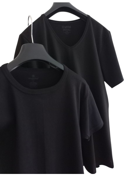 Tişört V Yaka-Sıfır Yaka 2'li Ekonomik Paket Pamuklu Cotton Modal Siyah Slim Fit Ekstra Esnek Unisex Yvsb1-3 fiyatları