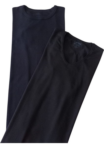 Tişört V Yaka-Sıfır Yaka 2'li Ekonomik Paket Pamuklu Cotton Modal Siyah Slim Fit Ekstra Esnek Unisex Yvsb1-3