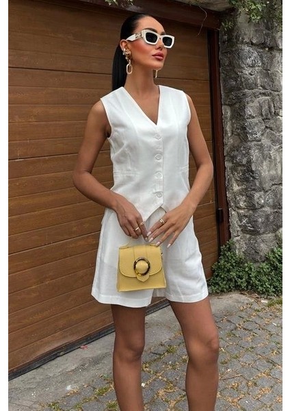 Yelek Şort Flamlı Keten Takım 10133-17 fiyatları