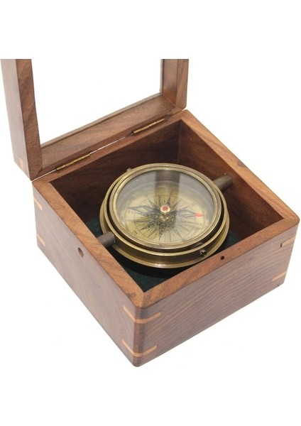 Ahşap Kutulu Pirinç Pusula Model 14