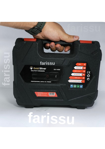 Gold Silver GS-14400 | 80W 8000 Lümen Şarjlı El Feneri (Su Geçirmez – Uzun Ömürlü Pil)