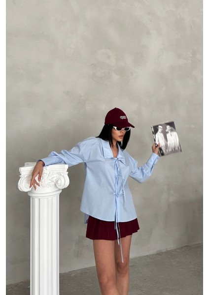 Okul Yaka Poplin Gömlek Ip Bağlama Detaylı - Bebe Mavi fiyatları