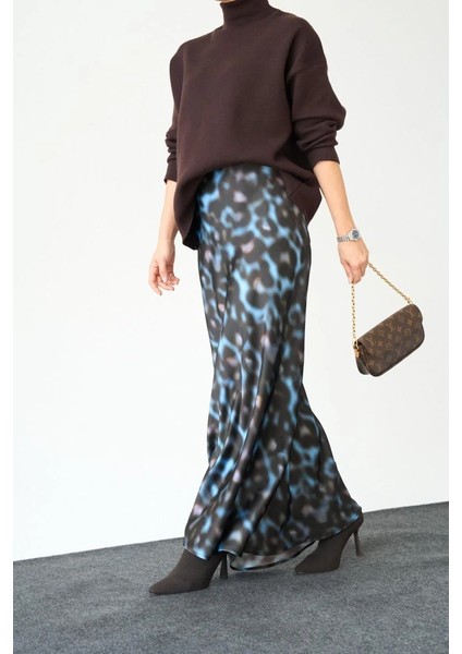 Uzun Saten Etek - Siyah-Mavi