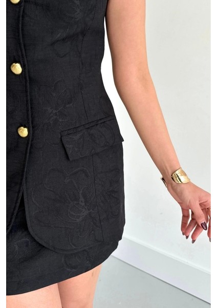 Jakar Keten Yelek - Kısa Etek Takım - Siyah fırsatları