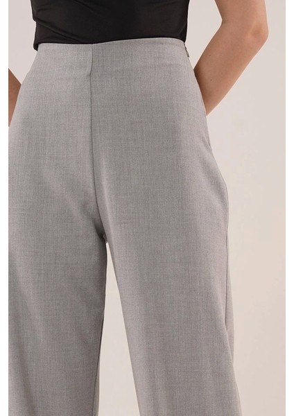Bol Paça Yandan Fermuarlı Gri Kumaş Pantolon modelleri