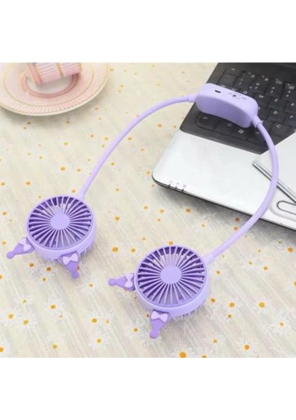 Taşınabilir USB Şarjlı Mor Boyun Fanı, Ferahlatıcı Serinlik