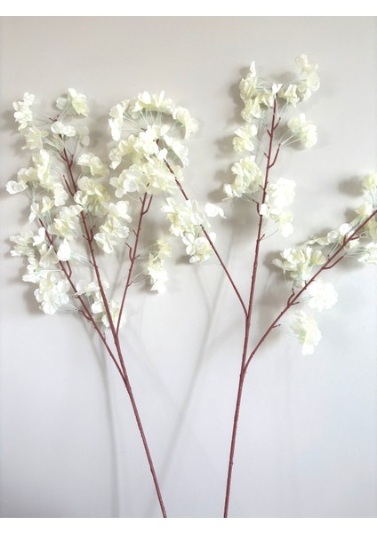 2 Adet Sakura Beyaz Krem Japon Çiçeği Bahar Dalı Yapay Çiçek