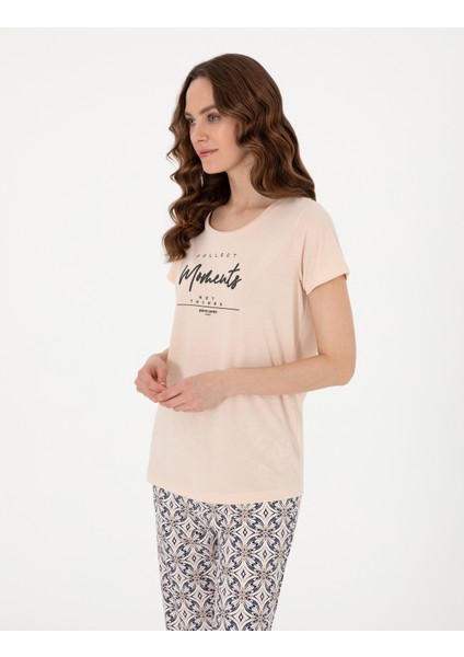 Kadın Bej Kısakollu Kapri Pijama Takımı 50319041-VR011 modelleri
