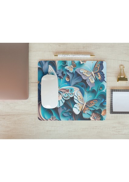 Kelebek Desenli Estetik ve Şık Kaymaz Tabanlı Likralı Kumaş Ofis ve Hediyelik Mouse Pad fiyatları