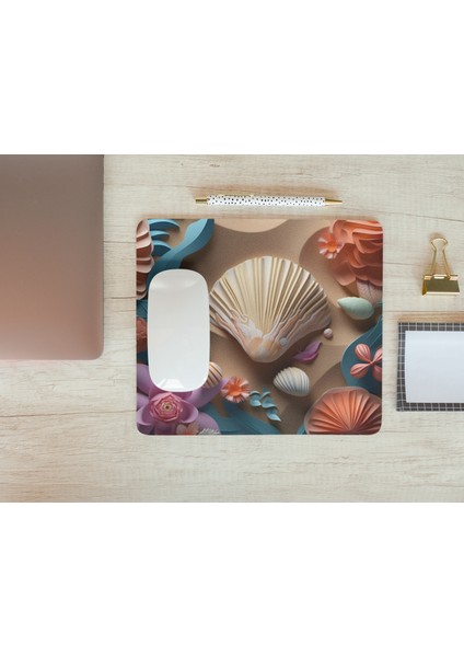 Deniz Kabuğu ve Çiçek Desenli Hediyelik Estetik Kaymaz Tabanlı Masaüstü ve Ofis Mouse Pad fiyatları