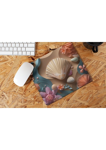 Deniz Kabuğu ve Çiçek Desenli Hediyelik Estetik Kaymaz Tabanlı Masaüstü ve Ofis Mouse Pad modelleri